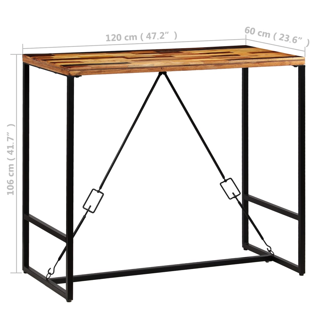 vidaXL Mesa de bar em madeira recuperada maciça 120x60x106 cm