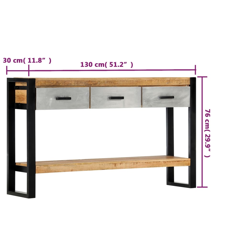 vidaXL Mesa consola 130x30x76 cm madeira de mangueira maciça