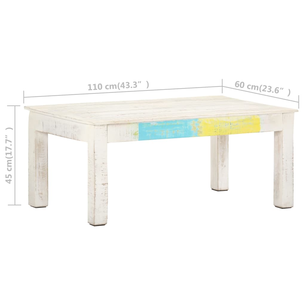 vidaXL Mesa de centro 110x60x45cm madeira de mangueira maciça branco