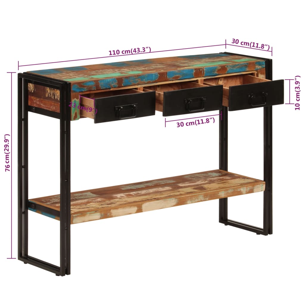 vidaXL Mesa consola 110x30x76 cm madeira recuperada maciça