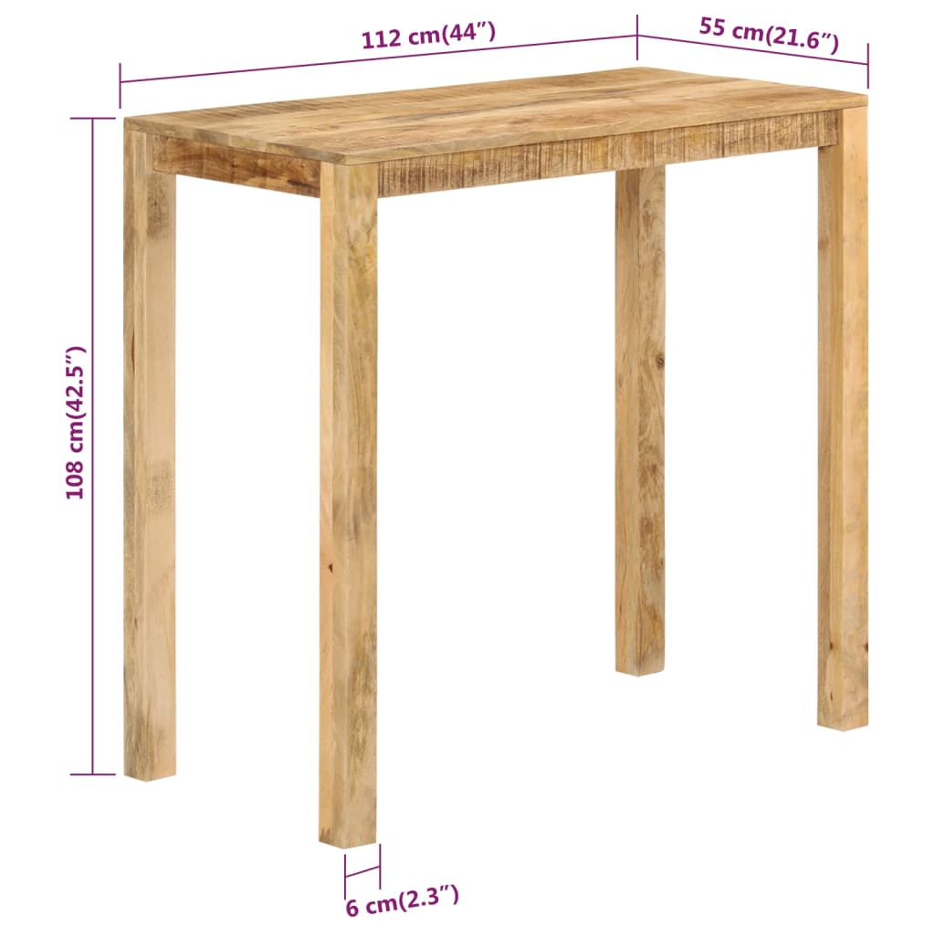 vidaXL Mesa de bar 112x55x108 cm madeira de mangueira maciça