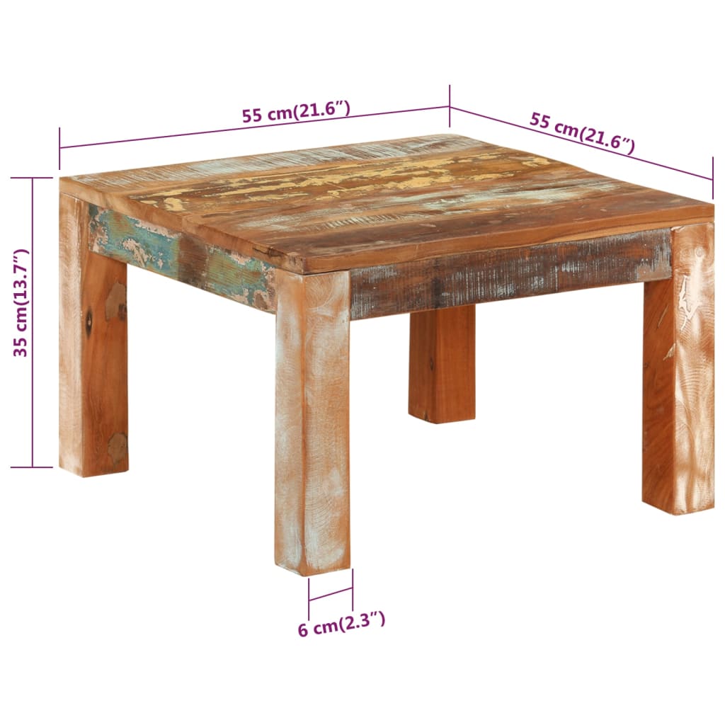 vidaXL Mesa de centro 55x55x35 cm madeira recuperada maciça