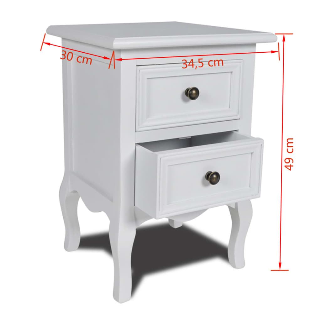 vidaXL Mesa de cabeceira com 2 gavetas MDF branco