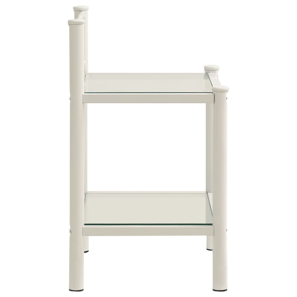 vidaXL Mesa cabeceira 45x34,5x60,5cm metal branco e vidro transparente