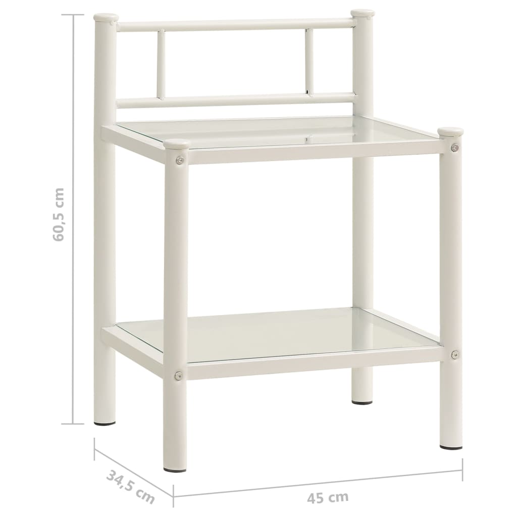 vidaXL Mesa cabeceira 45x34,5x60,5cm metal branco e vidro transparente