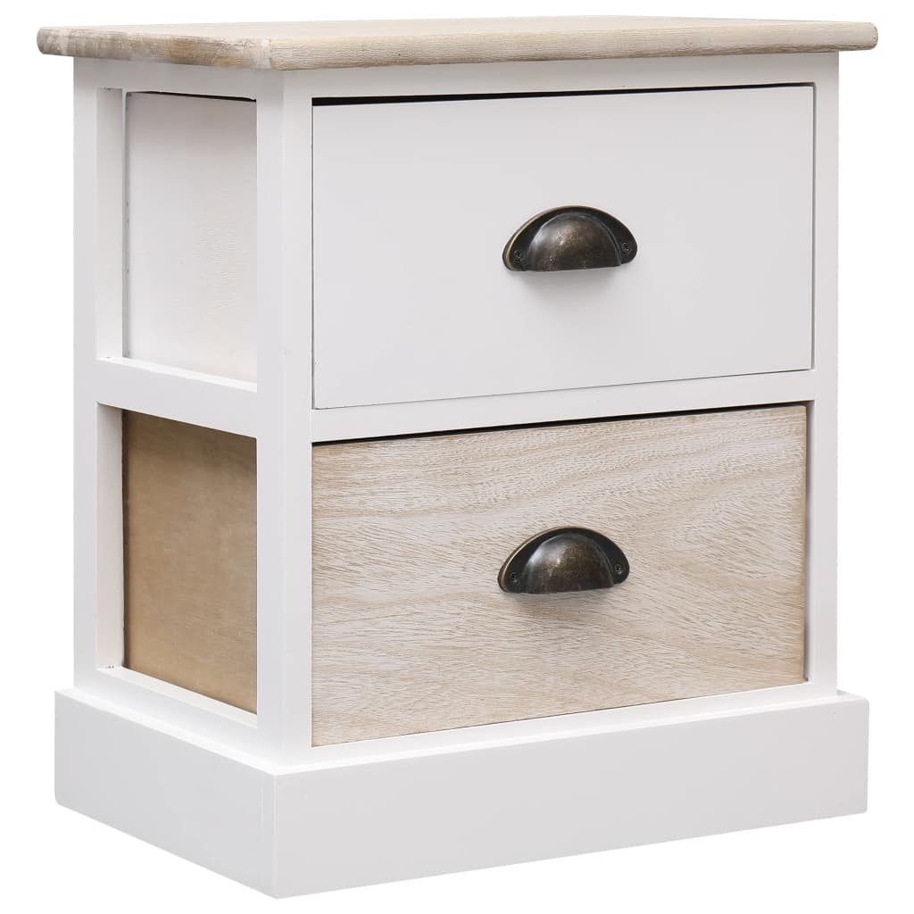 vidaXL Mesa de cabeceira 38x28x45cm madeira paulownia branco e natural