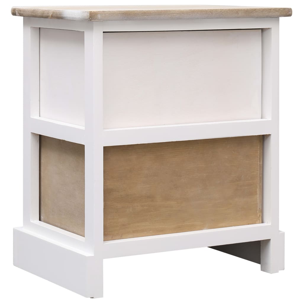 vidaXL Mesa de cabeceira 38x28x45cm madeira paulownia branco e natural