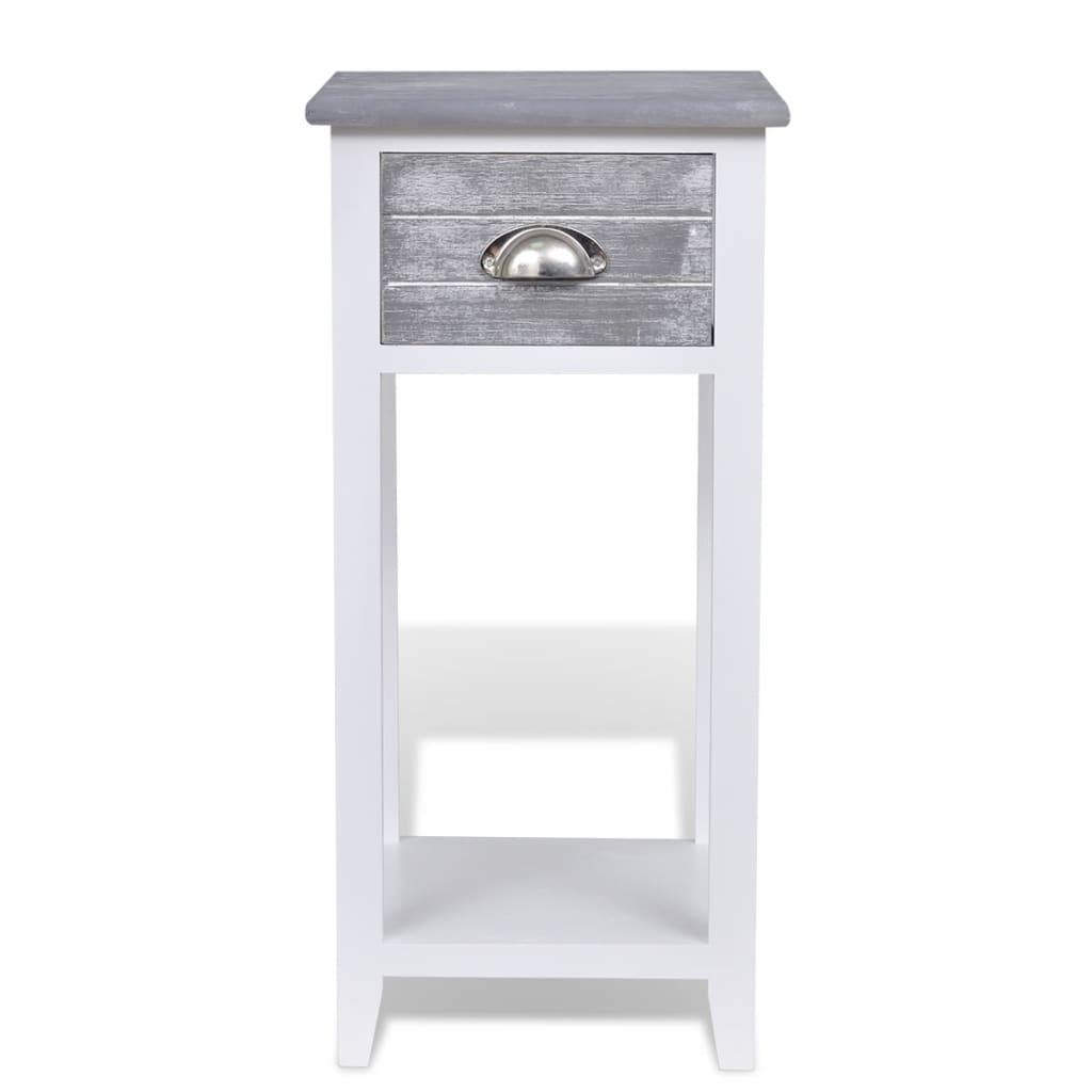 vidaXL Mesa de cabeceira com 1 gaveta, cinzento e branco