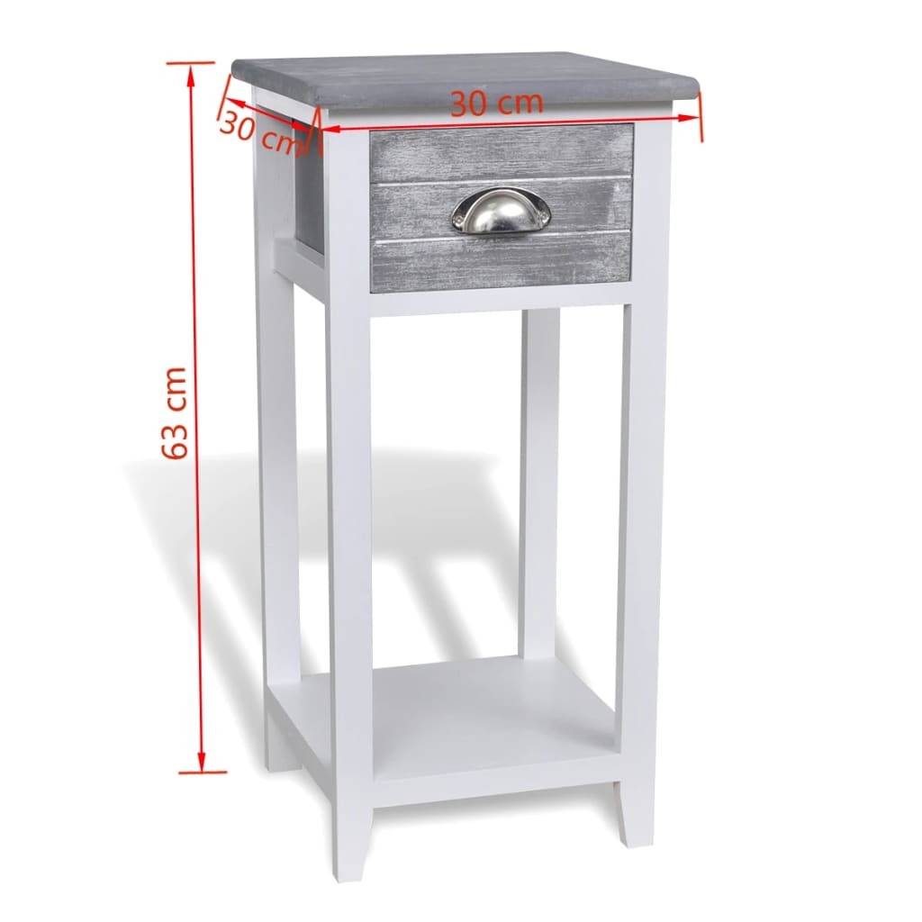 vidaXL Mesa de cabeceira com 1 gaveta, cinzento e branco