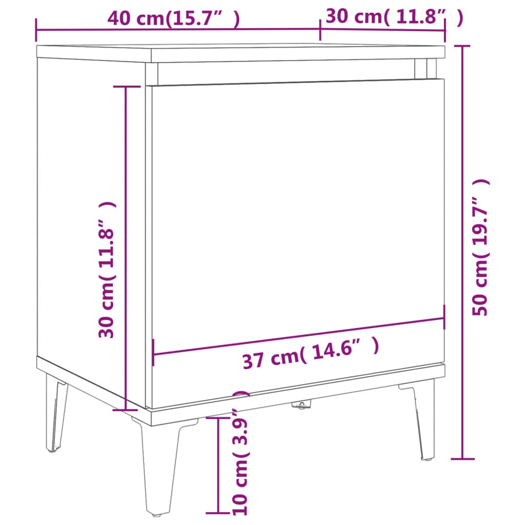 vidaXL Mesas de cabeceira com pernas em metal 40x30x50 cm branco