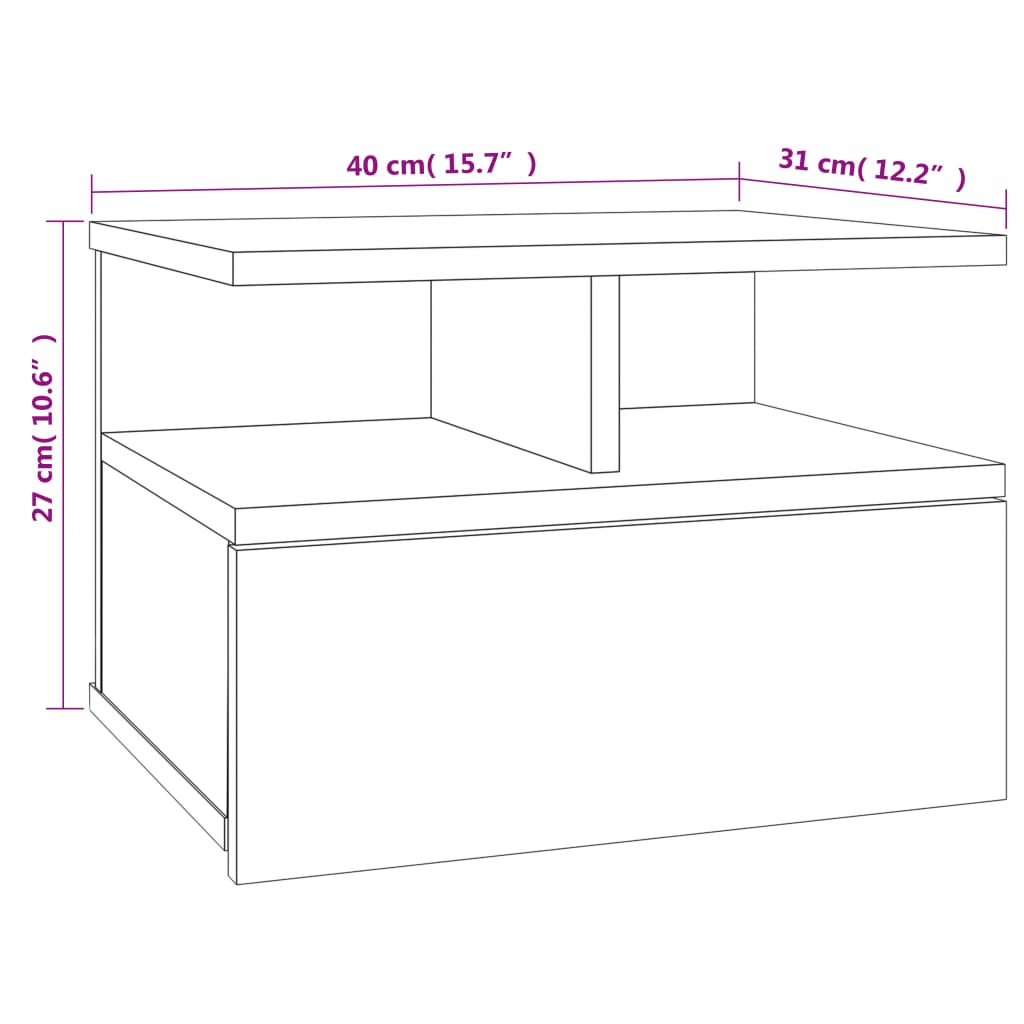 vidaXL Mesas de cabeceira suspensas 2 pcs 40x31x27 cm madeira fumado