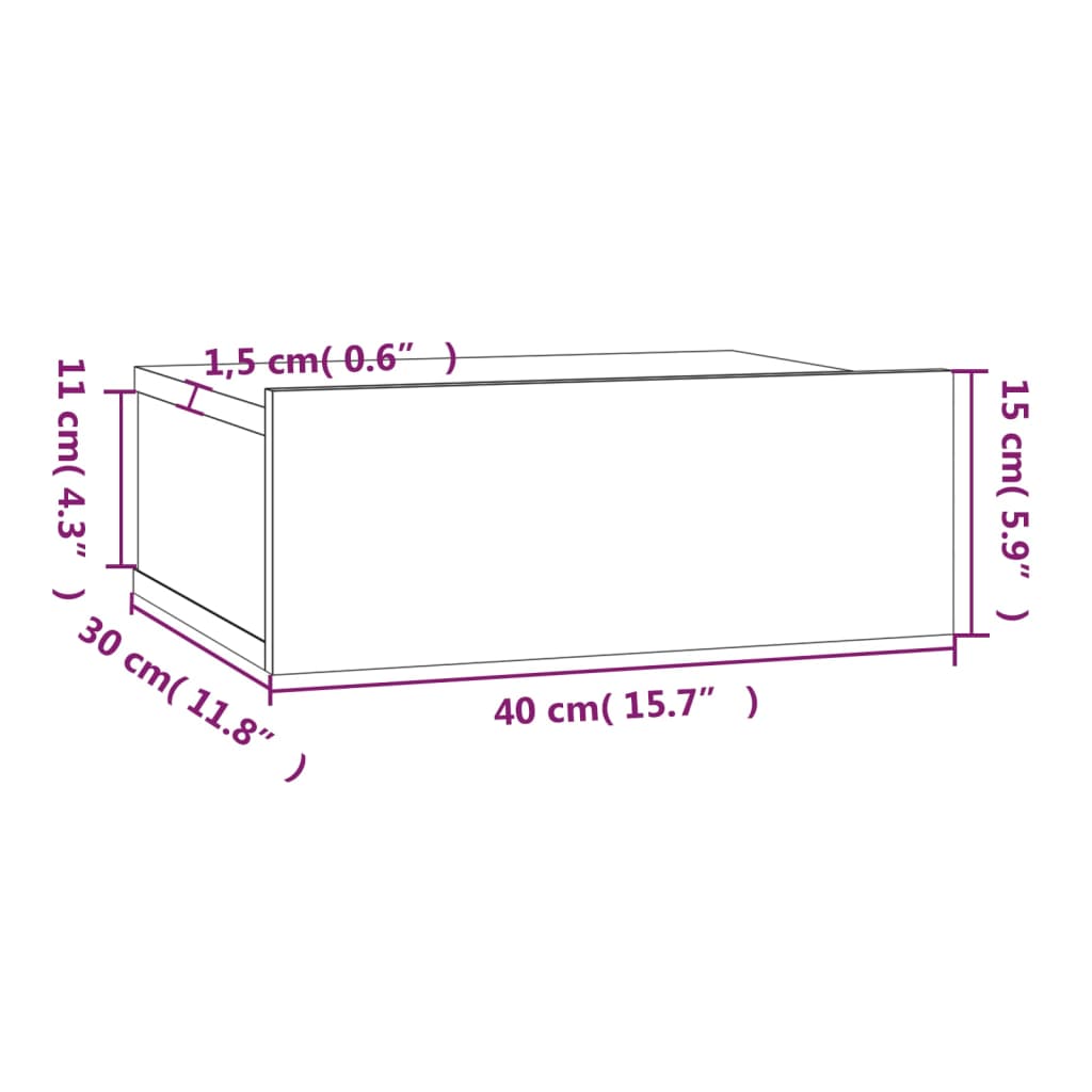 vidaXL Mesa cabeceira suspensa 40x30x15cm derivados madeira cor fumado