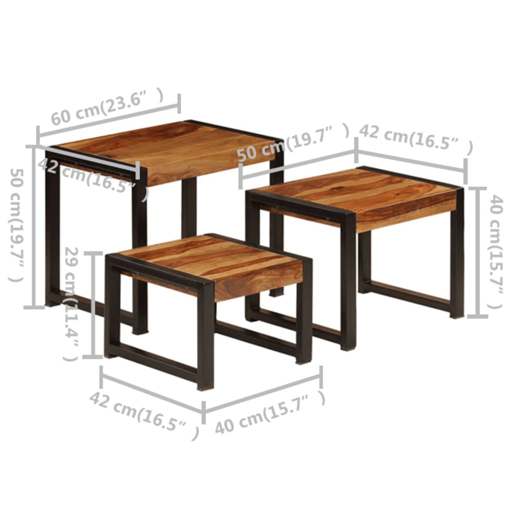 vidaXL Mesas de encastrar 3 pcs madeira de sheesham maciça