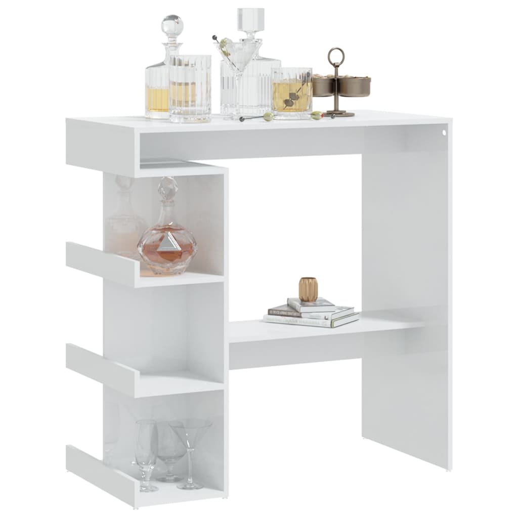 vidaXL Mesa de bar c/ prateleiras 100x50x101,5 cm branco brilhante