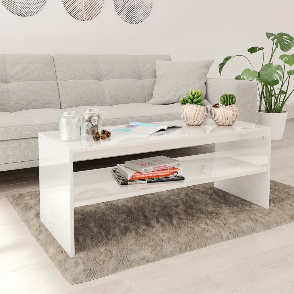 vidaXL Mesa de centro 100x40x40 cm contraplacado branco brilhante