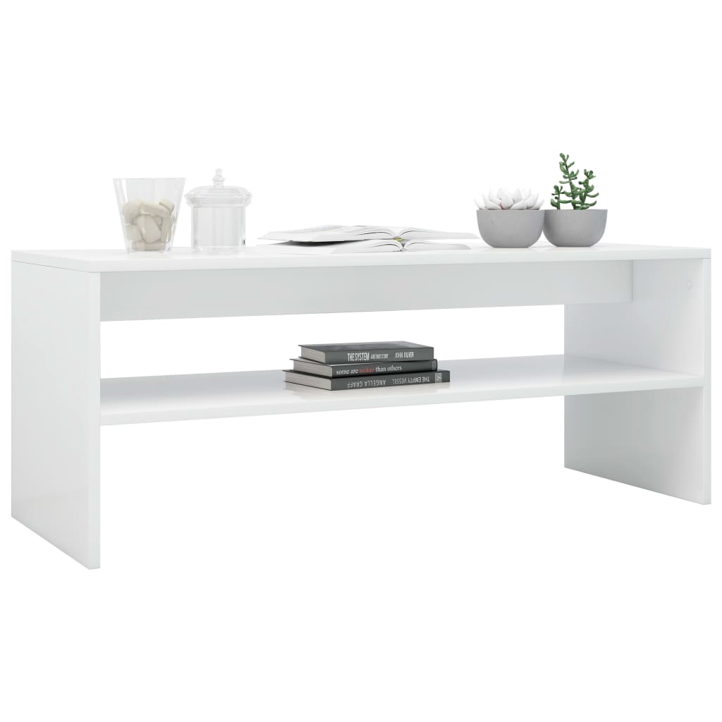 vidaXL Mesa de centro 100x40x40 cm contraplacado branco brilhante