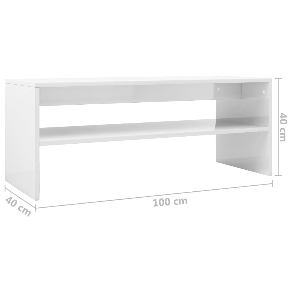 vidaXL Mesa de centro 100x40x40 cm contraplacado branco brilhante