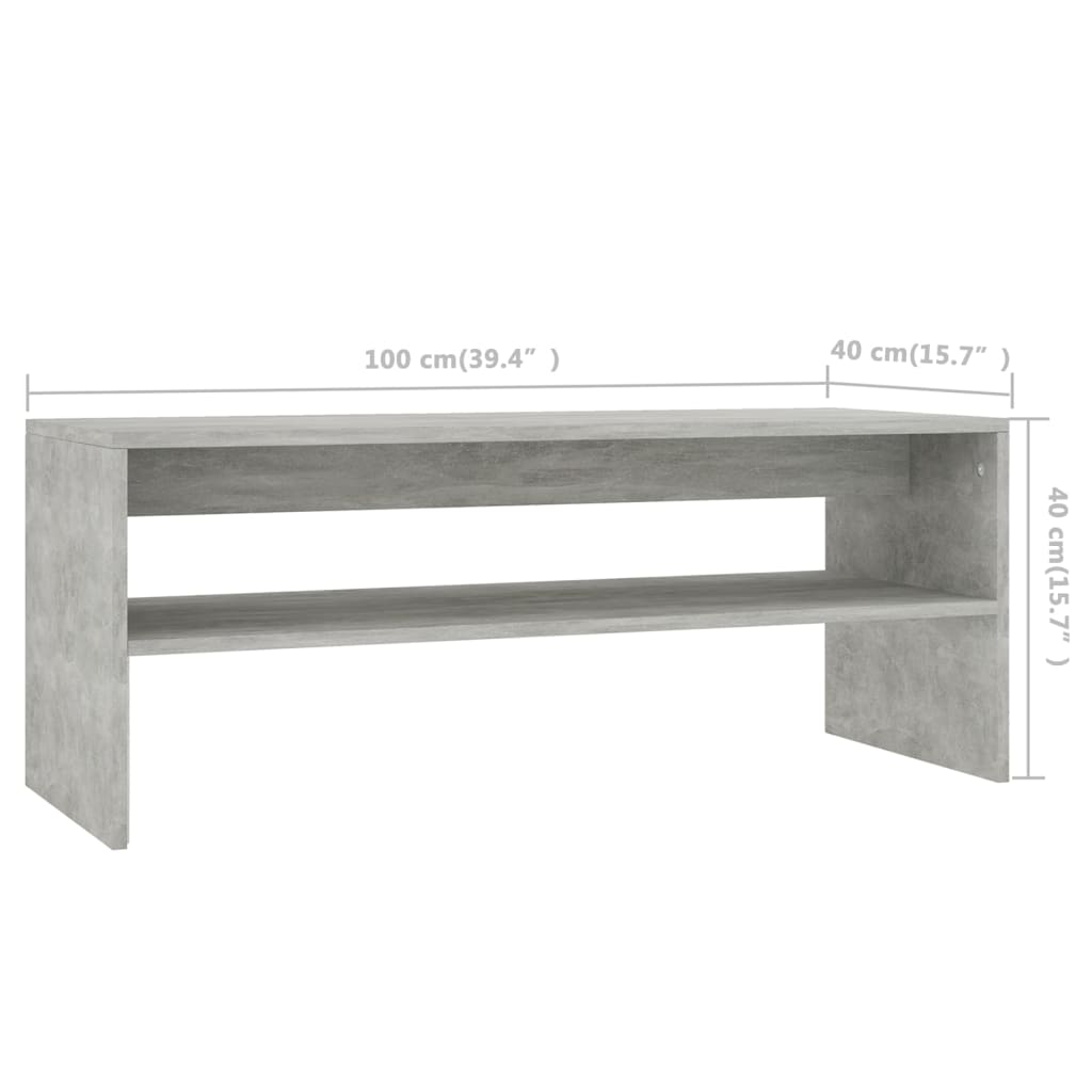 vidaXL Mesa de centro 100x40x40 cm contraplacado cinzento cimento