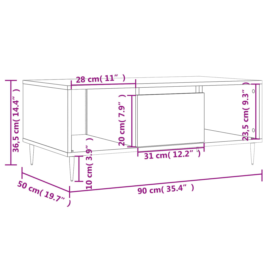 vidaXL Mesa de centro 90x50x36,5cm derivados madeira carvalho castanho