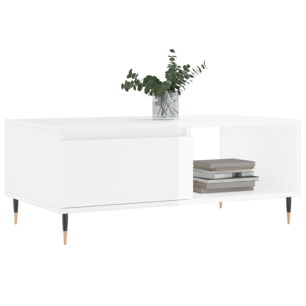 vidaXL Mesa de centro 90x50x36,5 cm derivados madeira branco brilhante