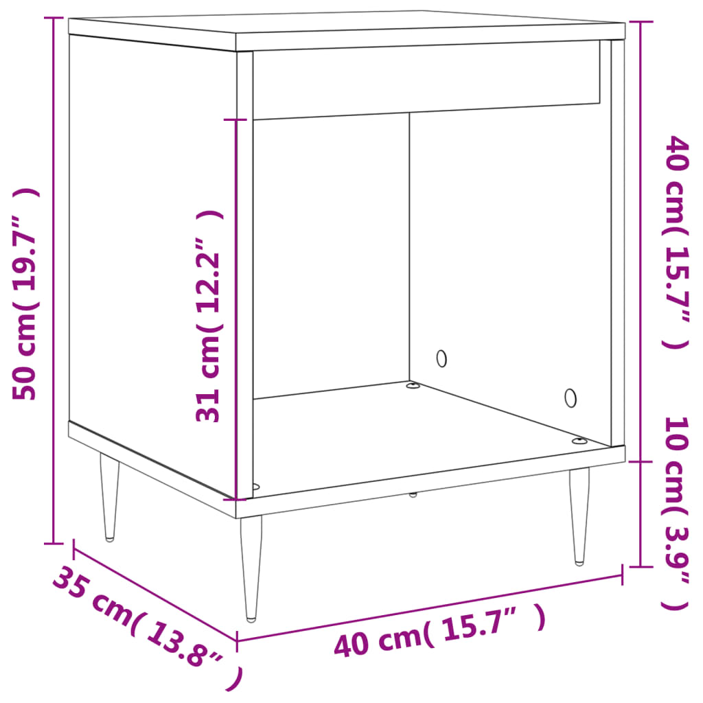 vidaXL Mesa de cabeceira 40x35x50 cm derivados de madeira cinza sonoma