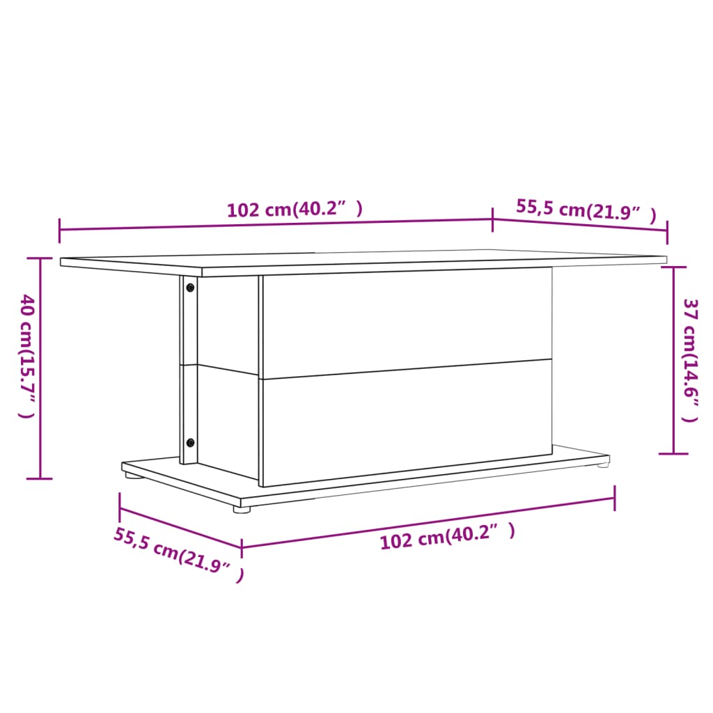 vidaXL Mesa de centro 102x55,5x40 cm contraplacado cor carvalho sonoma