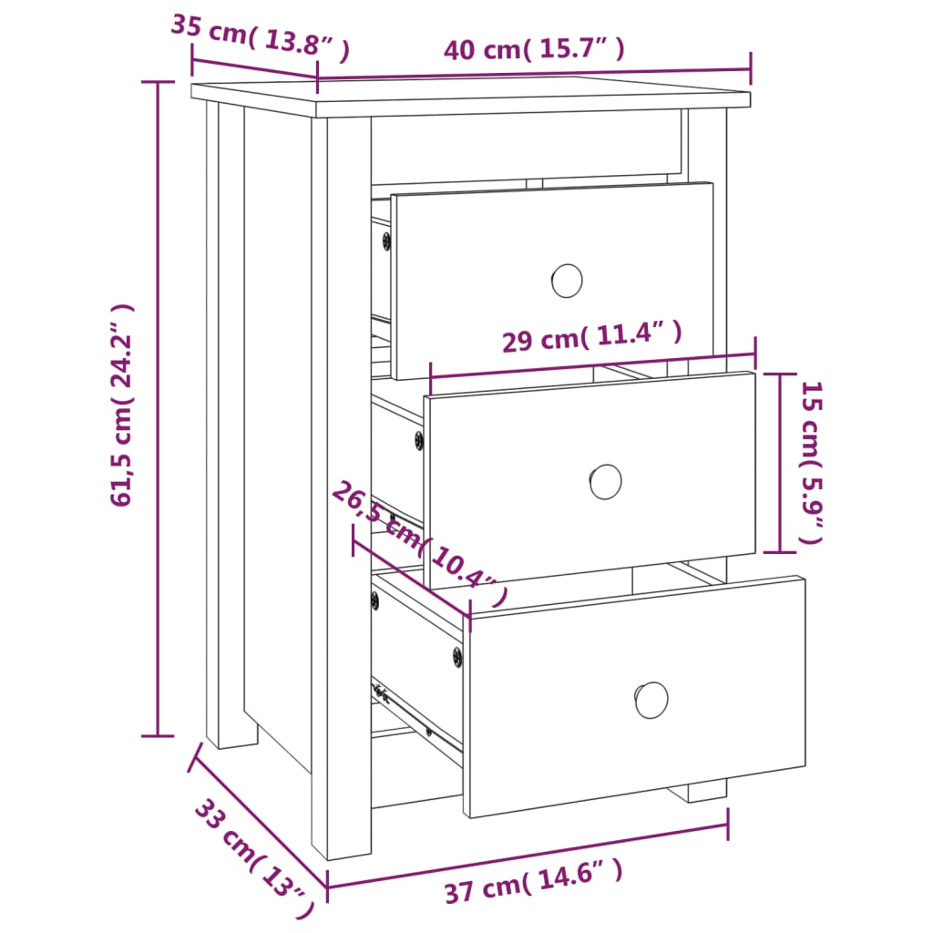 vidaXL Mesa de cabeceira 40x35x61,5 cm pinho maciço castanho mel