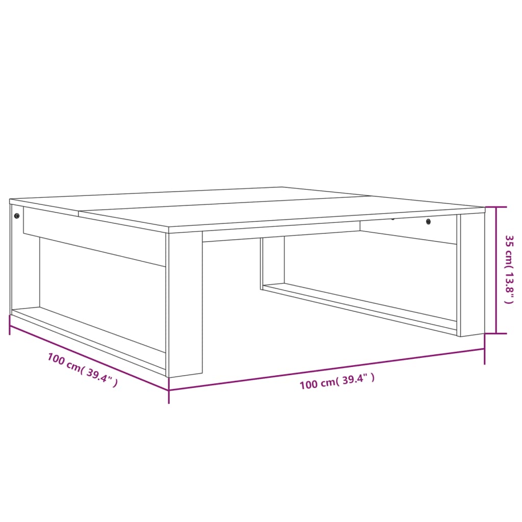 vidaXL Mesa de centro 100x100x35 cm derivados de madeira cinza sonoma