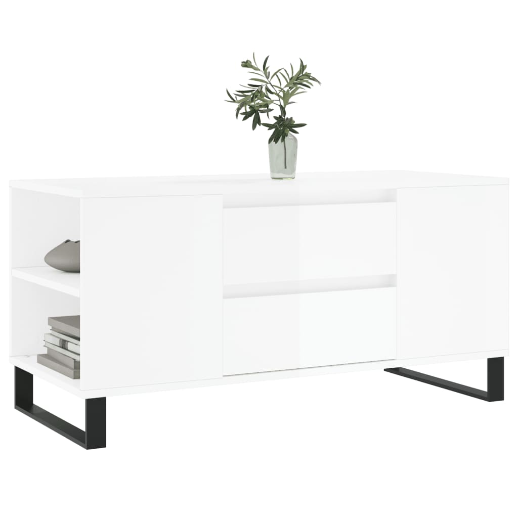 vidaXL Mesa centro 102x44,5x50cm derivados de madeira branco brilhante