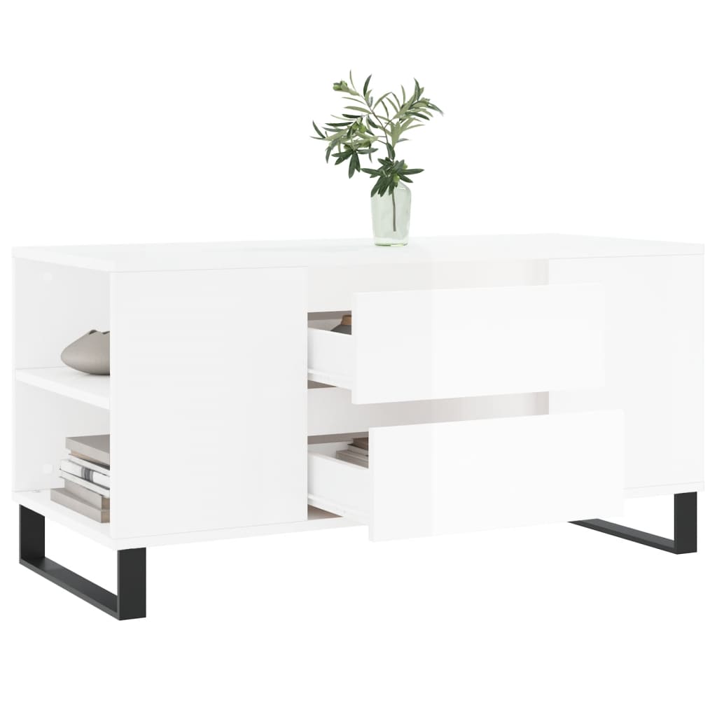 vidaXL Mesa centro 102x44,5x50cm derivados de madeira branco brilhante