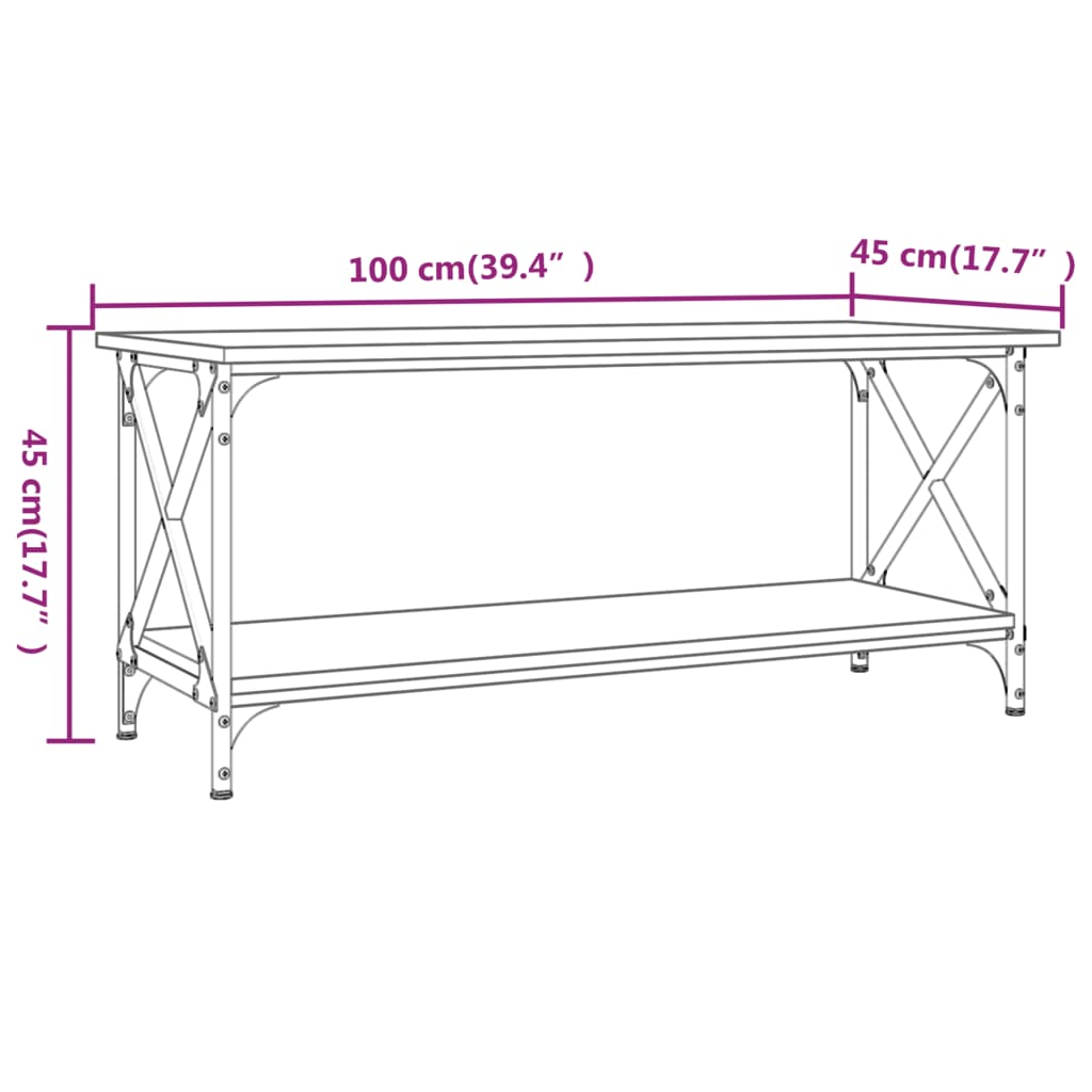 vidaXL Mesa de centro 100x45x45cm deriv. madeira/ferro carvalho sonoma