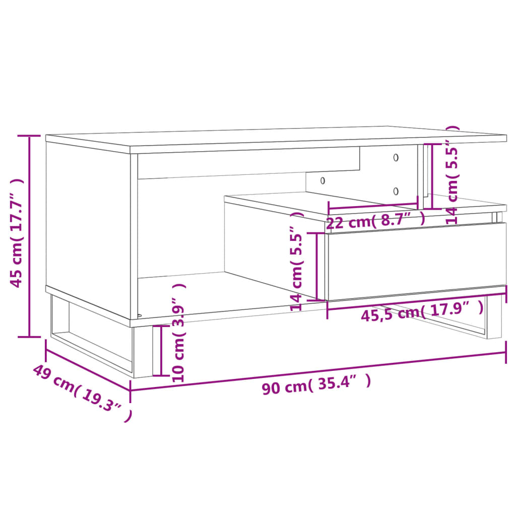 vidaXL Mesa de centro 90x49x45 cm derivados madeira carvalho fumado