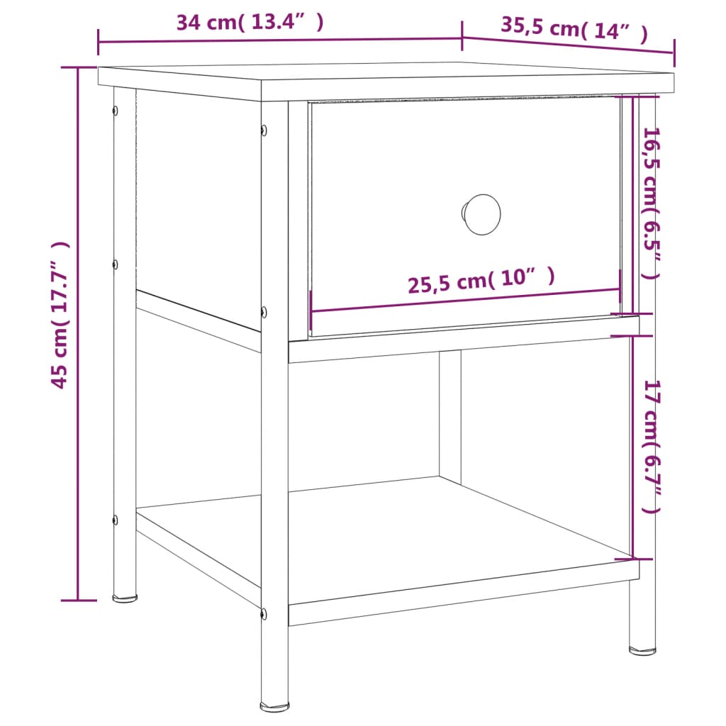 vidaXL Mesa cabeceira 34x35,5x45 cm derivados madeira carvalho sonoma