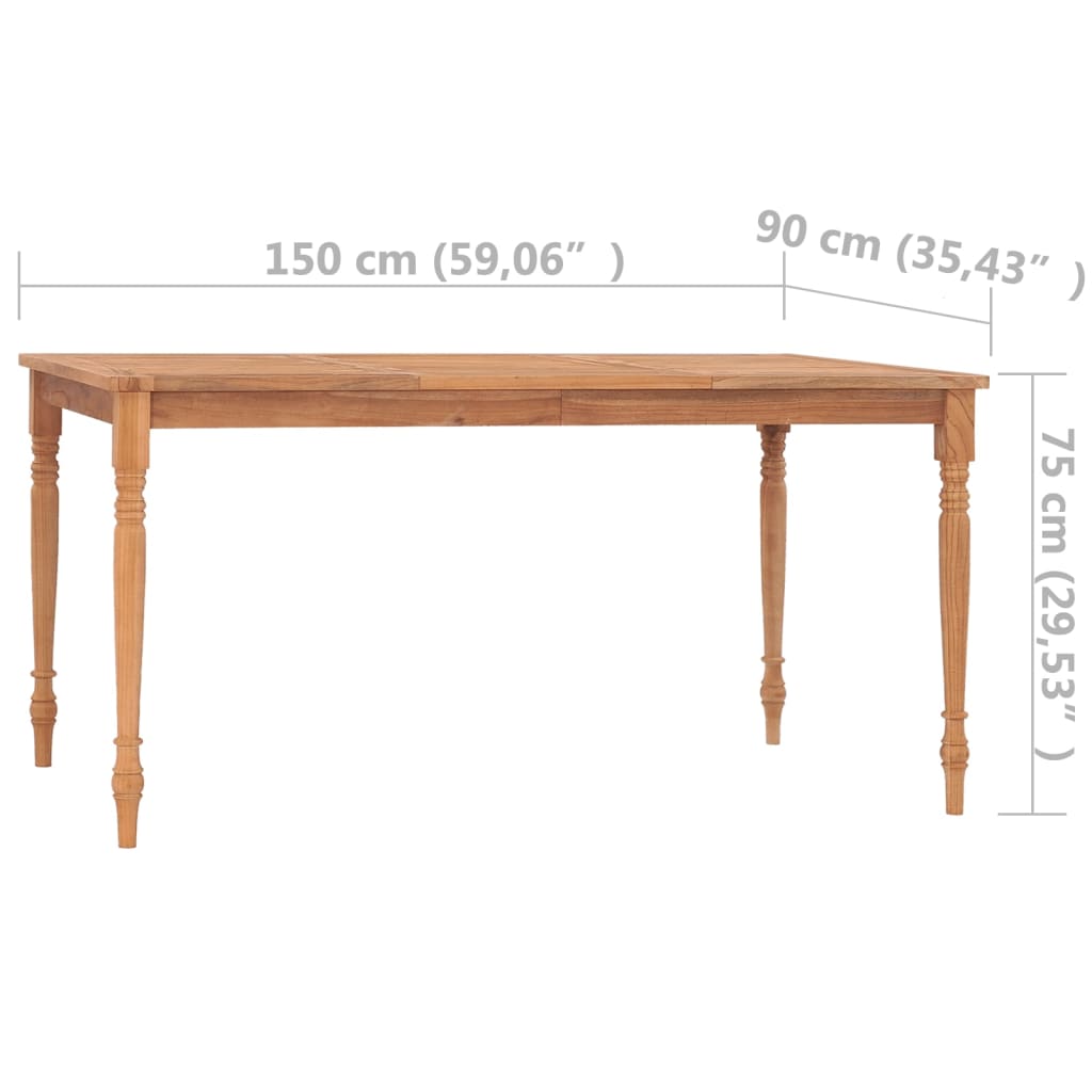 vidaXL Mesa Batávia 150x90x75 cm madeira de teca maciça