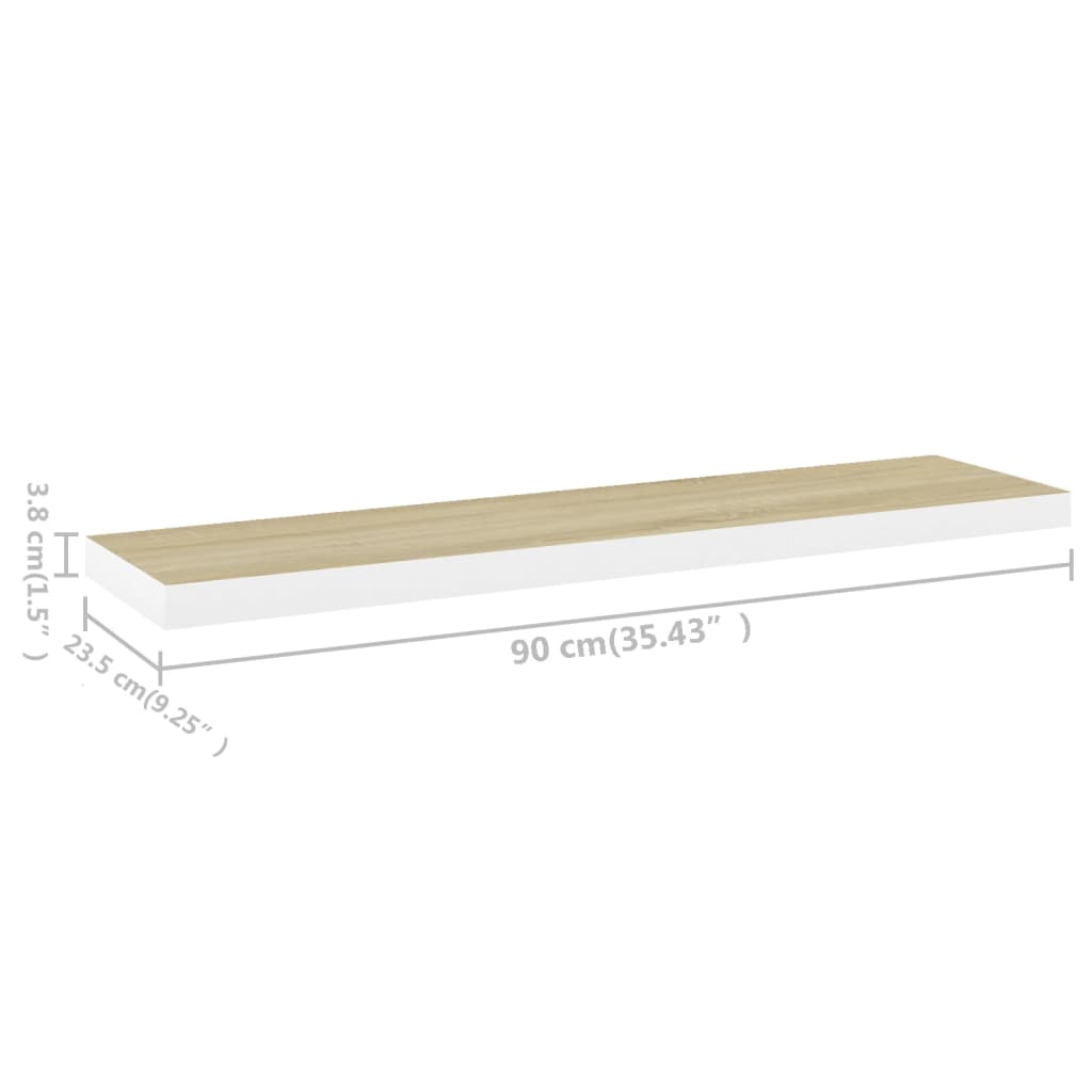 vidaXL Prateleira parede suspensa 90x23,5x3,8cm MDF carvalho e branco