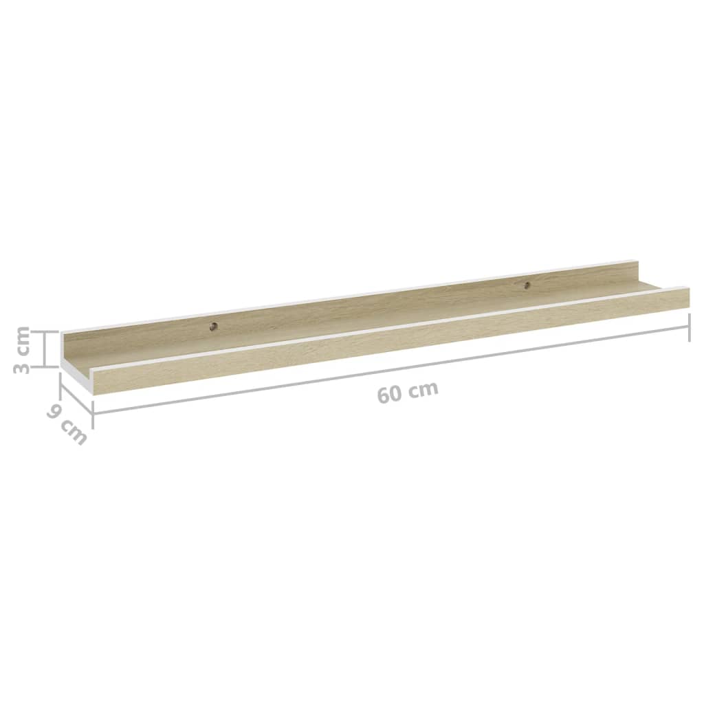 vidaXL Prateleiras de parede 2 pcs 60x9x3 cm branco e carvalho sonoma