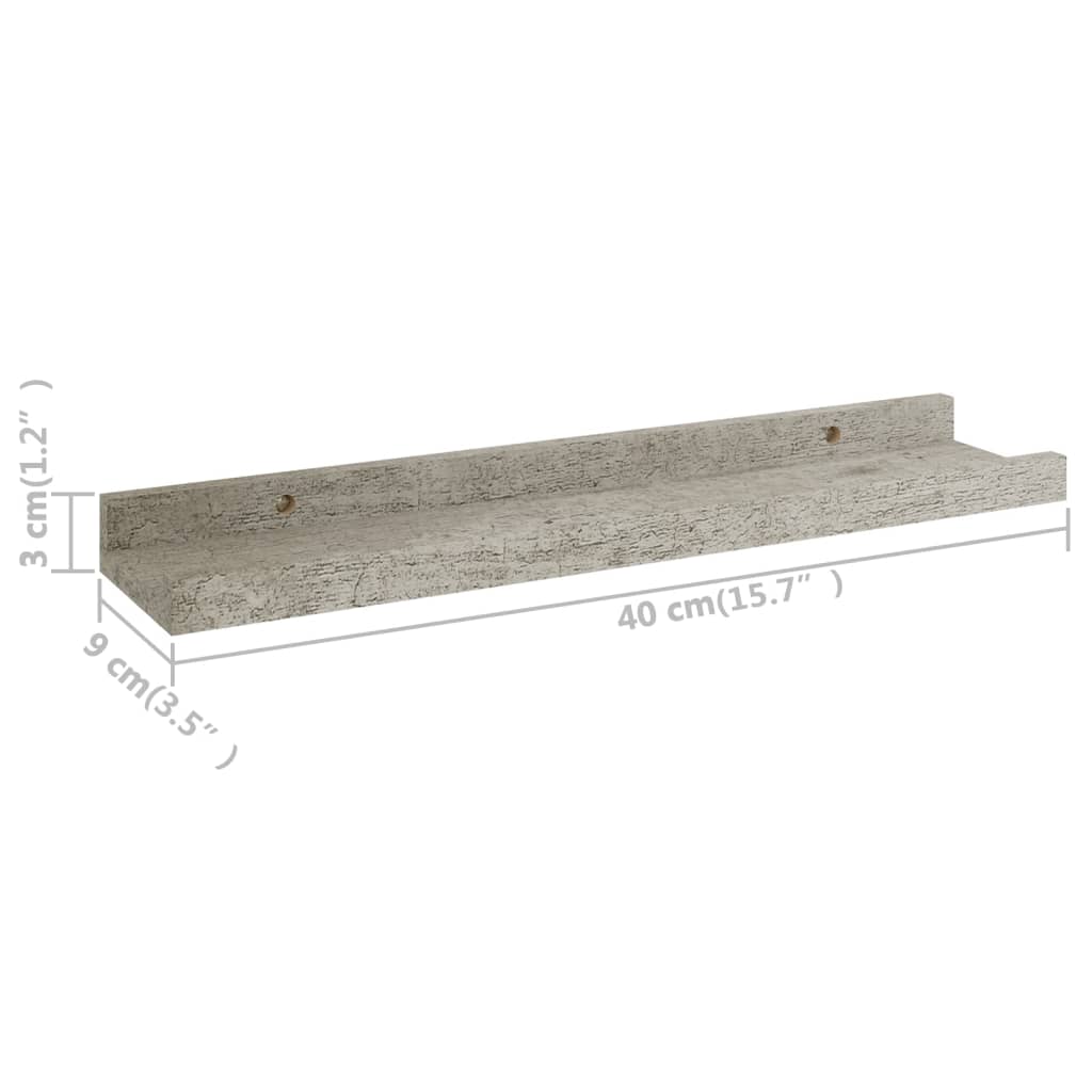 vidaXL Prateleiras de parede 2 pcs 40x9x3 cm cinzento cimento