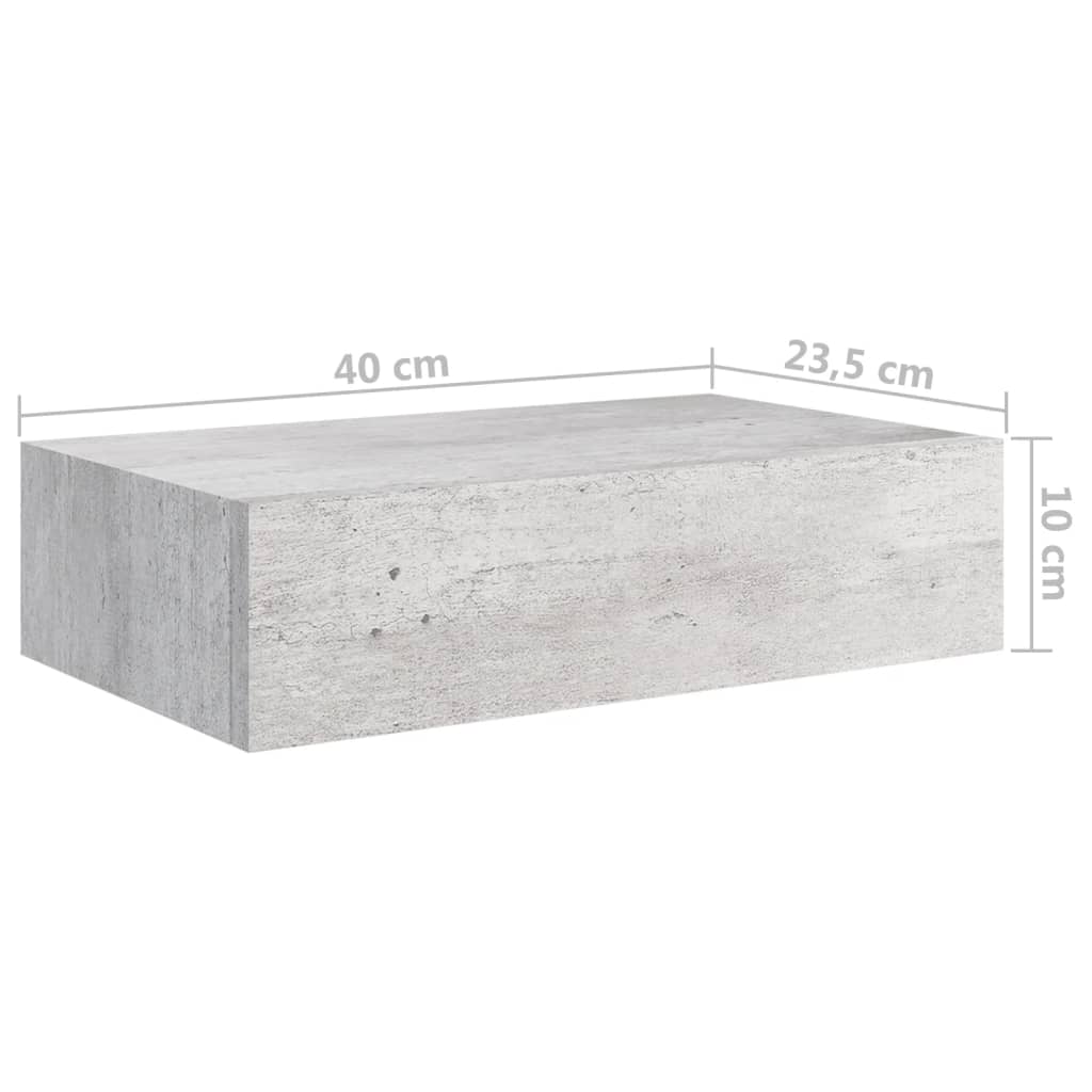 vidaXL Prateleiras parede + gavetas 2 pcs MDF 40x23,5x10 cm cinza cim.