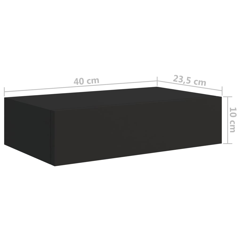 vidaXL Prateleiras de parede com gavetas 2 pcs MDF 40x23,5x10 cm preto