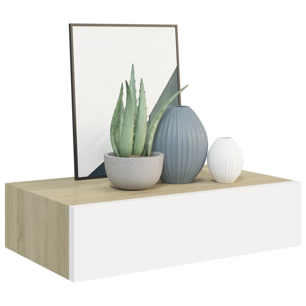 vidaXL Prateleiras parede + gavetas 2pcs MDF 40x23,5x10cm carv./branco