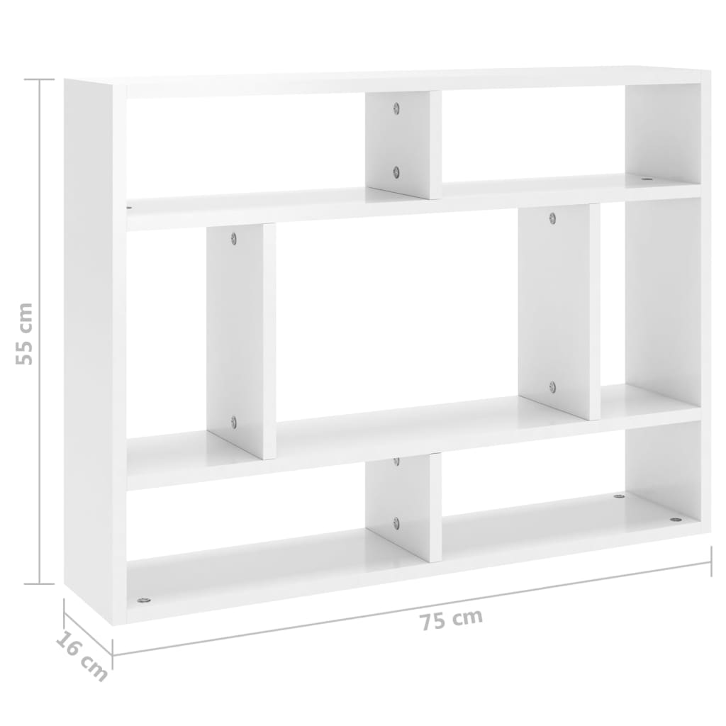 vidaXL Estante de parede 75x16x55 cm contraplacado branco brilhante