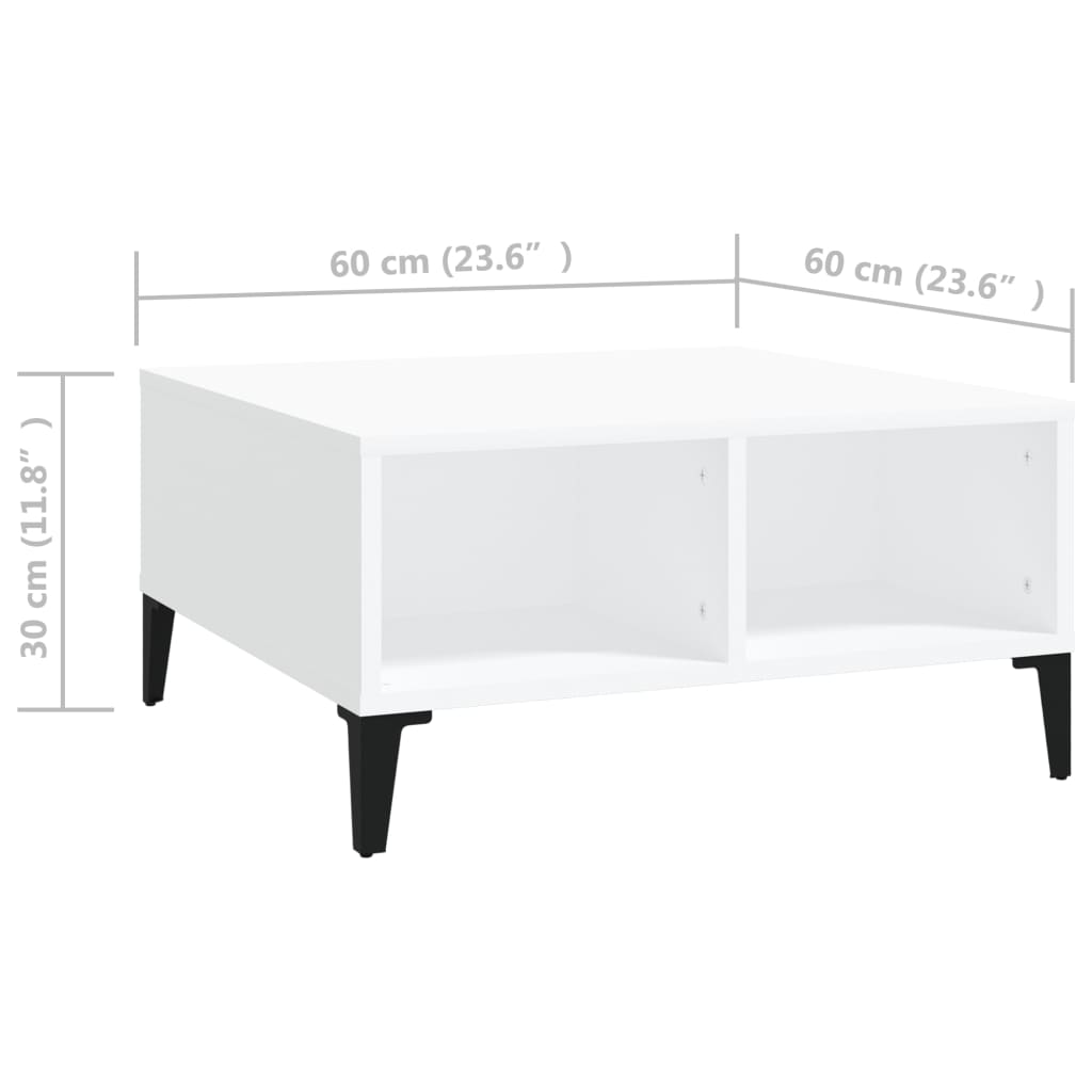 vidaXL Mesa de centro 60x60x30 cm derivados de madeira branco