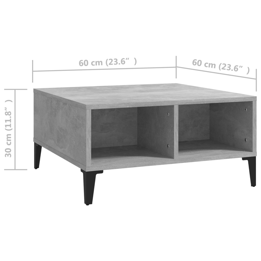 vidaXL Mesa de centro 60x60x30 cm derivados de madeira cinza cimento