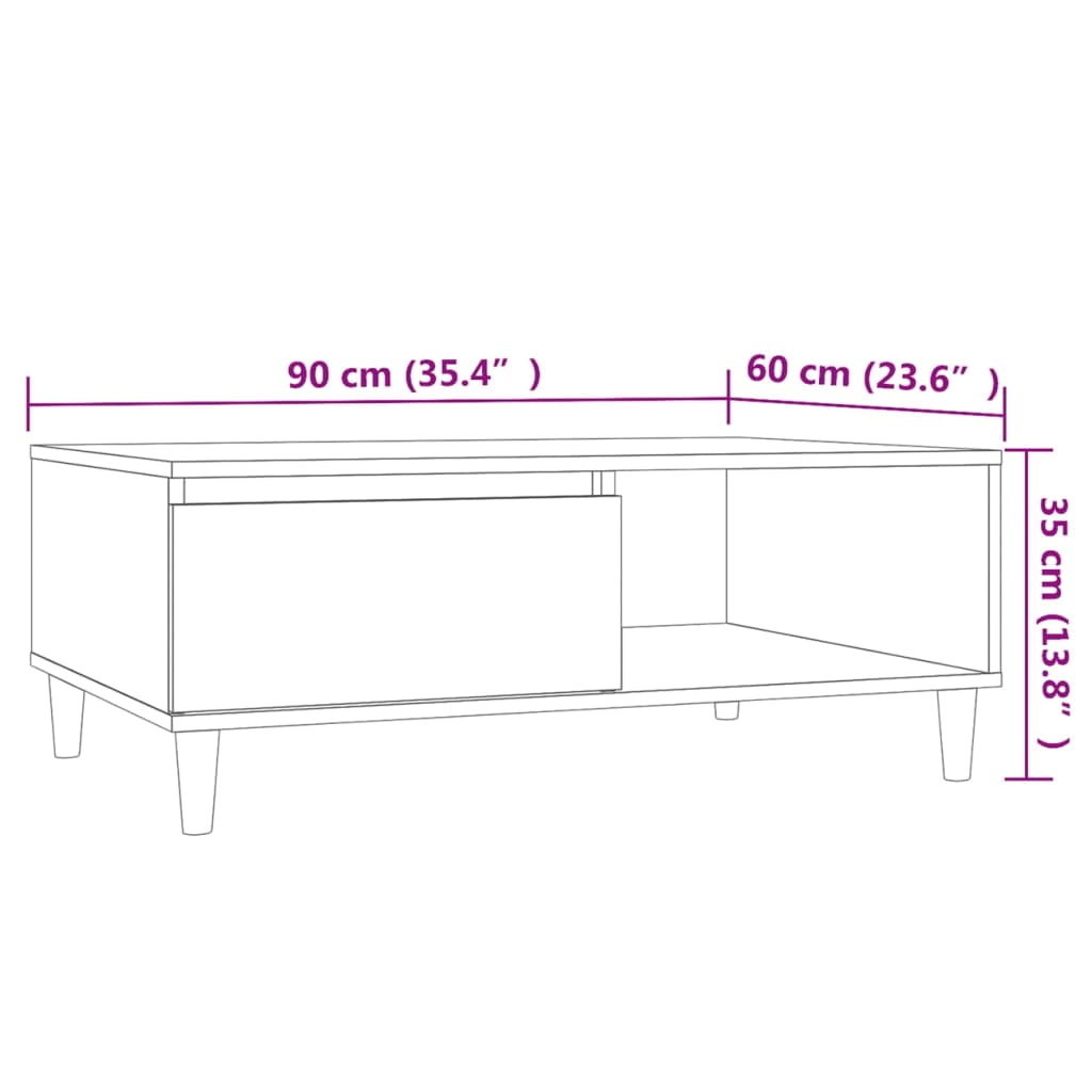 vidaXL Mesa de centro 90x60x35 cm derivados madeira cinzento cimento