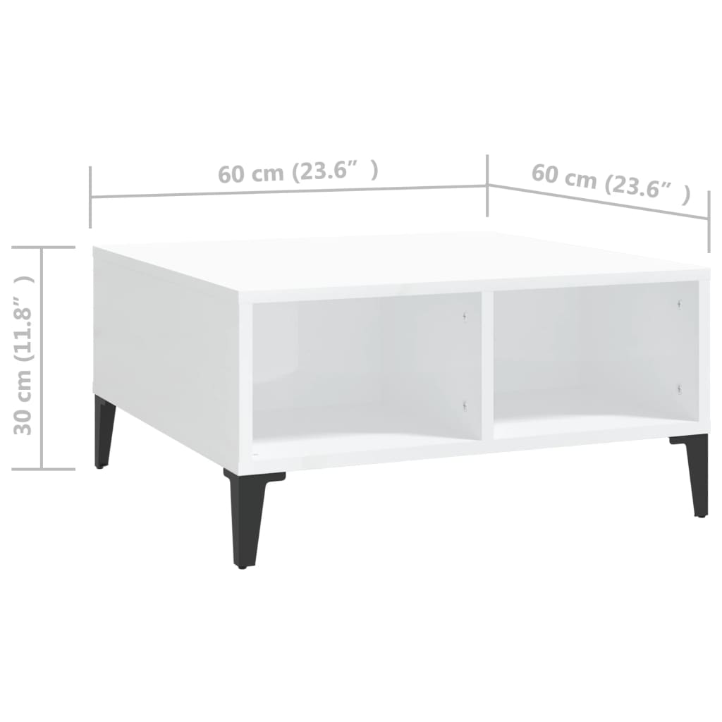 vidaXL Mesa de centro 60x60x30cm derivados de madeira branco brilhante