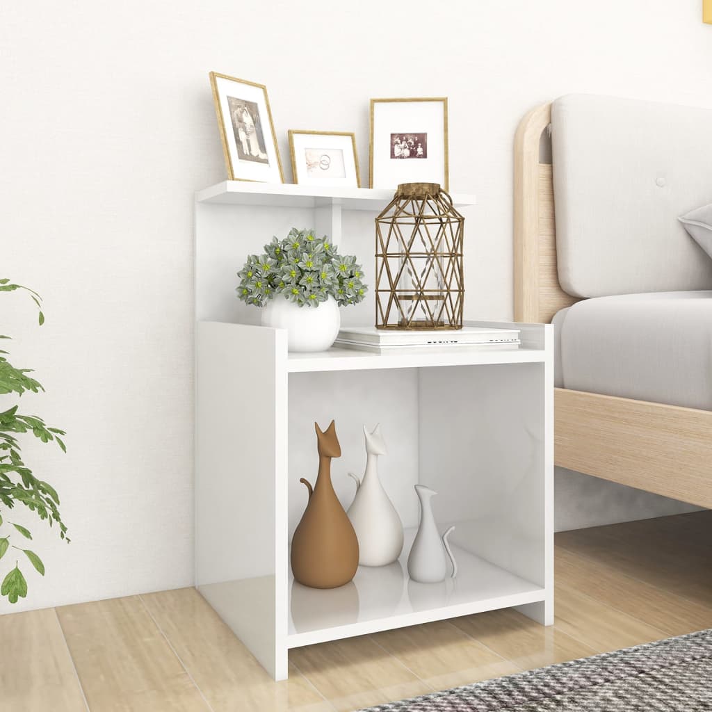 vidaXL Mesa de cabeceira 40x35x60 cm contraplacado branco brilhante