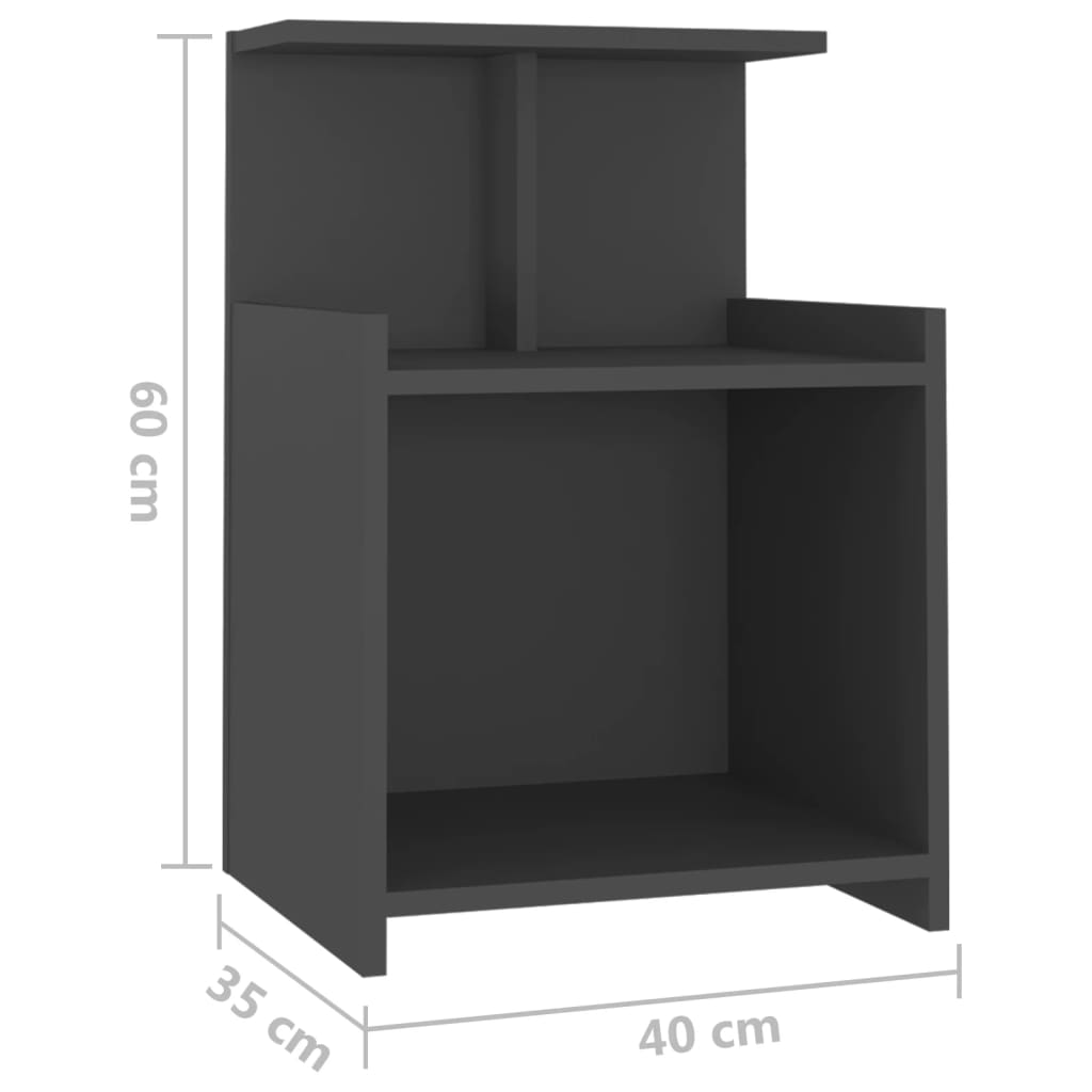 vidaXL Mesa de cabeceira 40x35x60 cm contraplacado cinzento