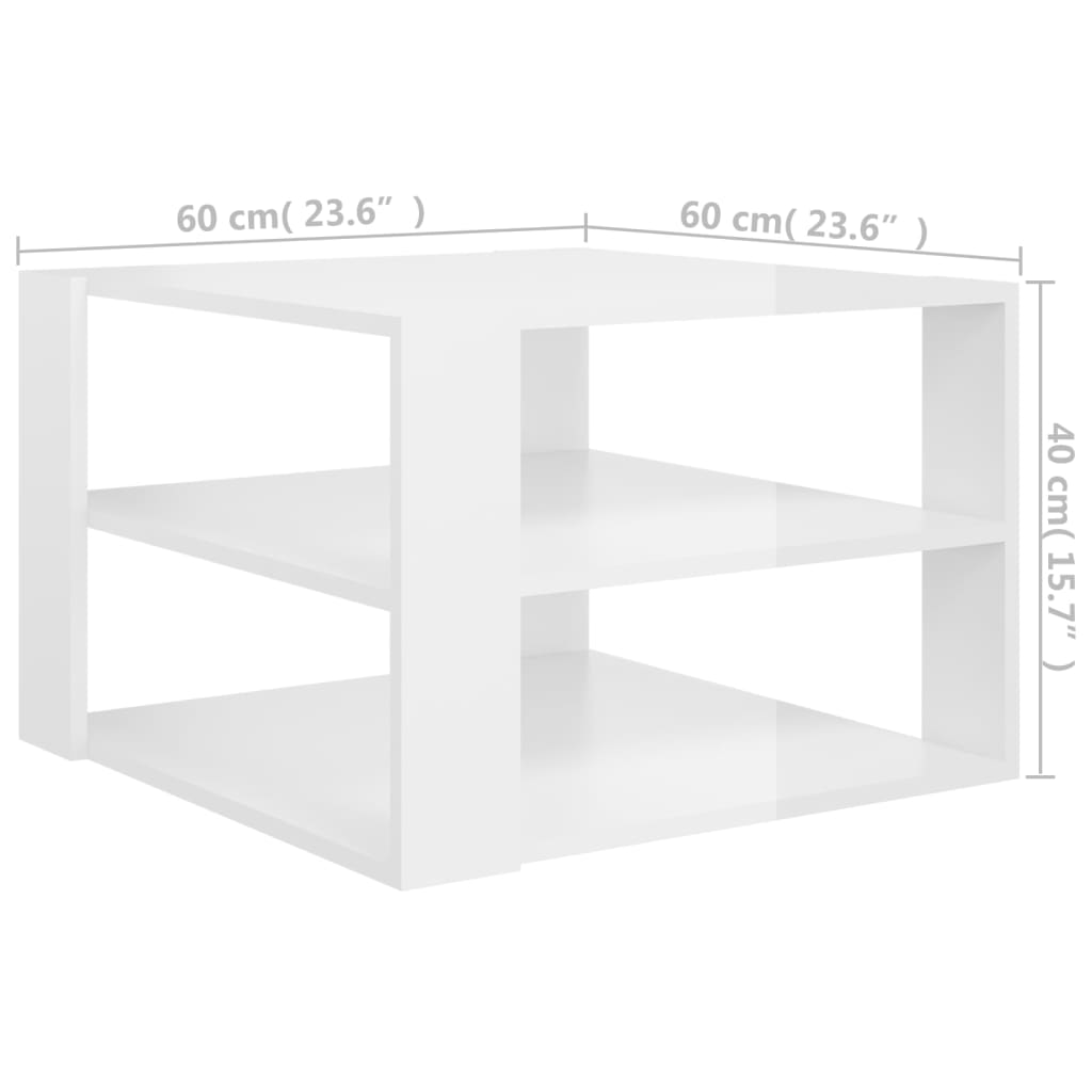 vidaXL Mesa de centro 60x60x40 cm contraplacado branco brilhante