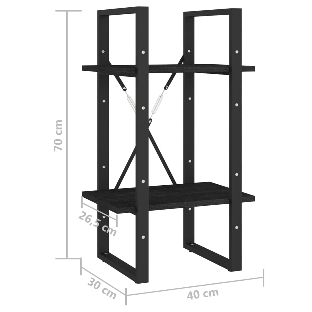 vidaXL Estante com 2 prateleiras 40x30x70 cm pinho maciço preto