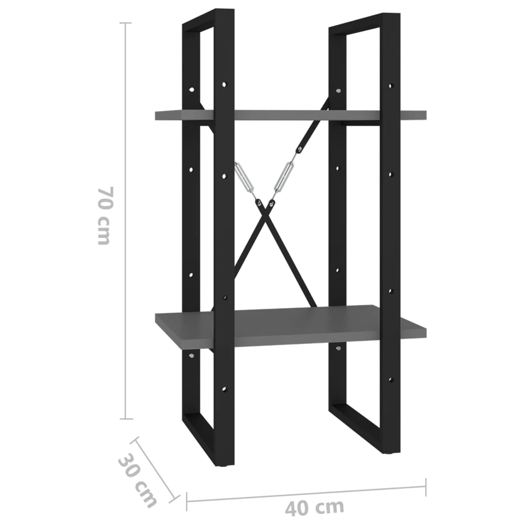 vidaXL Estante com 2 prateleiras 40x30x70 cm contraplacado cinzento